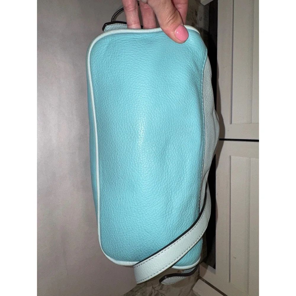 Michael Kors Rhea Zip Backpack Women Blue Pebbled Leather Colorblock Medium - Picture 4 of 10